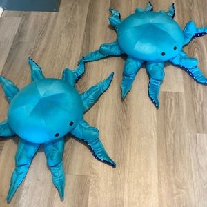 Pier 1 Imports Octopus Plush Set Of 2. Blue & Polka Dot, Cushions, Decor, 30”